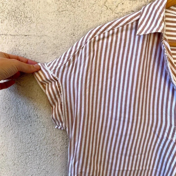 BeachLunchLounge Stripes Collar Short Sleeve Top Size Small - Picture 6 of 10